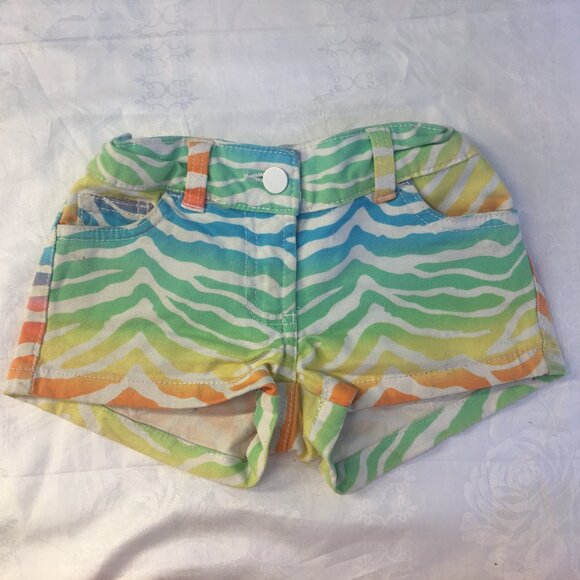 Girls Size 7 Shorts George Rainbow Zebra Cotton Denim White Adjustable - Picture 1 of 11